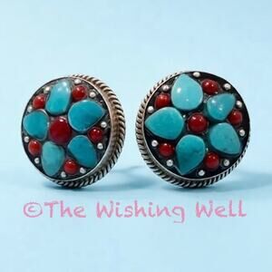 Turquoise & Italian Sterling Stud Earrings Southwestern
